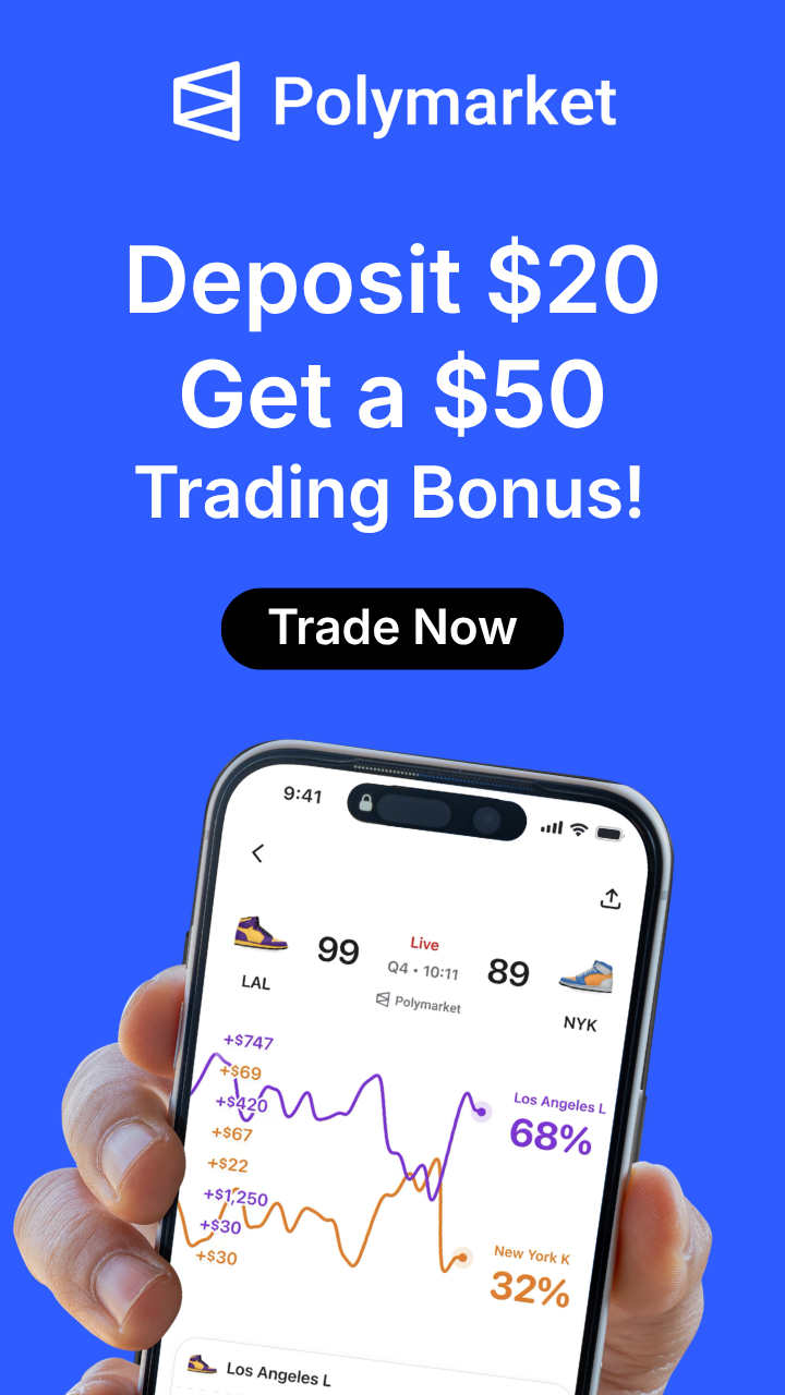 Polymarket — Deposit $20, get a $50 trading bonus with code CAPREDICTS. iPhone only.